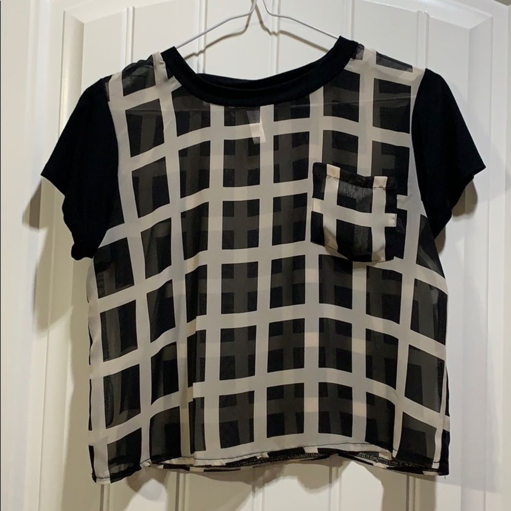 Sheer grid print top